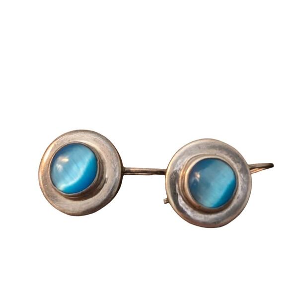 Vintage 925 Sterling Silver Mexico Cat's Eye Moonstone Wire Earrings - Picture 1 of 8